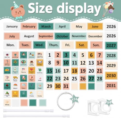 96 Cards Classroom Bulletin Board Decorations Set for Teachers,Flip Calendar with Holder for Classroom,Adjustable Calendar,Preschool Elementary Home Decor Supplies（Colorful Boho） - style: Colorful Boho