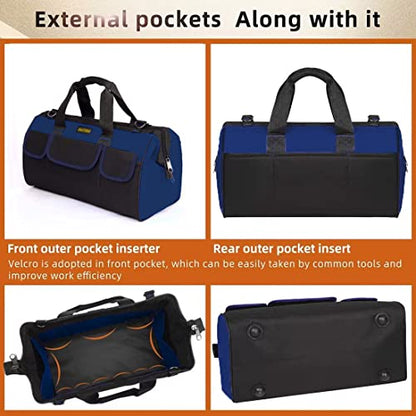 FASTECH 20 Inch Heavy Duty Tools Bag with Wide Mouth for Tool Storage, Carrier and Organizer,Tote Bag for Men/Women, Wide Mouth Tool Bags With Inside Pockets (20 Inch) - size: 20in