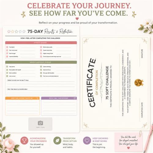 PGJ 75 Soft Challenge Journal for Women, 75 Day Habit Tracker&Planner