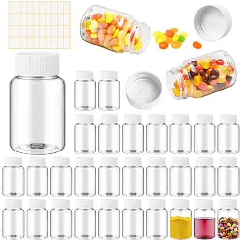Lamoutor 30Pcs Clear Pill Bottle Plastic Medicine Bottle Empty Reagent Chemical Containers with Caps for Liquid Solid Powder Medicine 50ML - size: 50ML