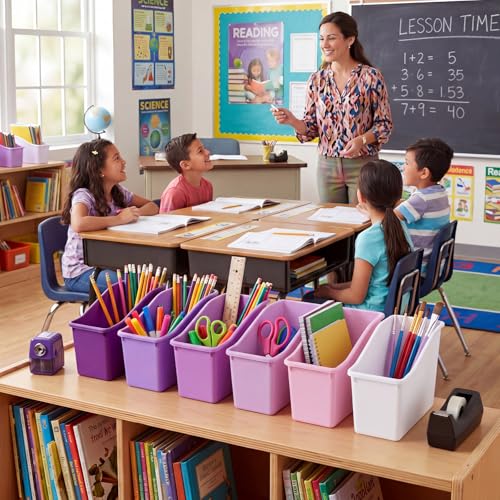 Geetery 12 Pcs Plastic Book Bins for Classroom, Purple Color Series - color: Purple Color Series