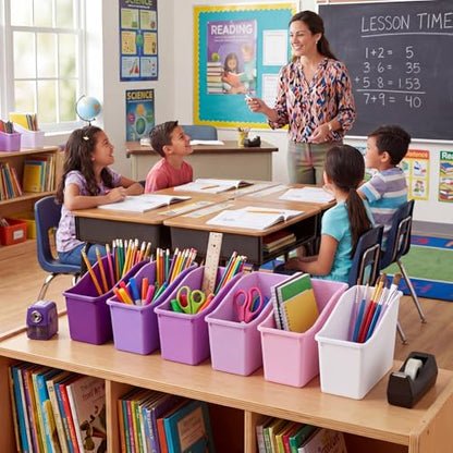Geetery 12 Pcs Plastic Book Bins for Classroom, Purple Color Series - color: Purple Color Series