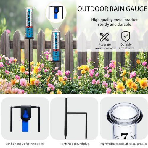Rain Gauge Outdoor, Freeze Proof Rain Gauges Outdoors Best Rated, Upgraded Accurate Rain Measure Gauge for Yard, Thickened Plastic Rain Meter with Stake, Large Font Water Gauge, Adjustable Height - color: 4-Section Rain Gauge 1