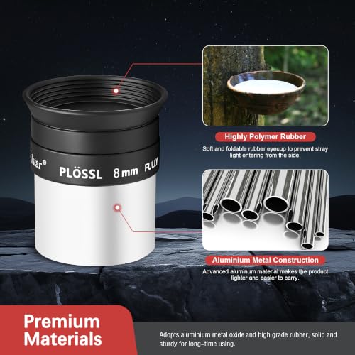 Alstar Eyepiece 8mm 1.25 Inch Plossl Eyepiece Telescope Lense 50° Wide FOV - size: 8MM