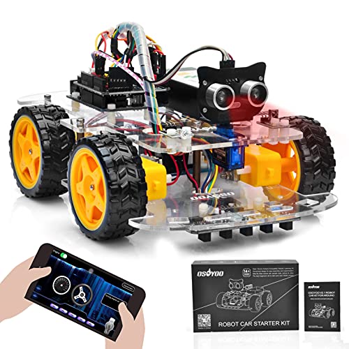 OSOYOO Robot Car Starter Kit for Arduino | STEM Remote Controlled App Educational Motorized Robotics for Building Programming Learning How to Code | IOT Mechanical DIY Coding for Teens Adults - style: V2.1 robot car Without battery