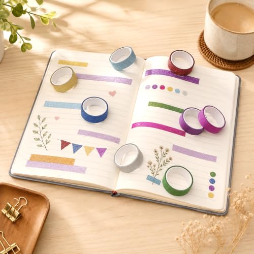 10 Rolls Glitter Washi Tape Set, 15mm Colored Masking Tape Sparkle Tapes
