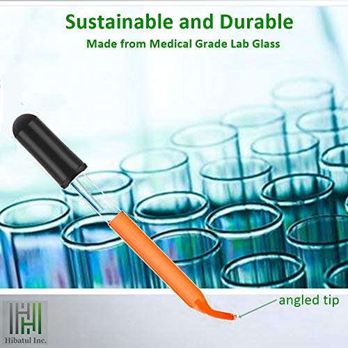 Pack of 6 (1ml), Glass Dropper with Black Suction Bulb, Medicine Eye Droppers 4" Curved Tip for Essential Oils, Science Laboratory Medicine Art Liquid Plant Nutrients