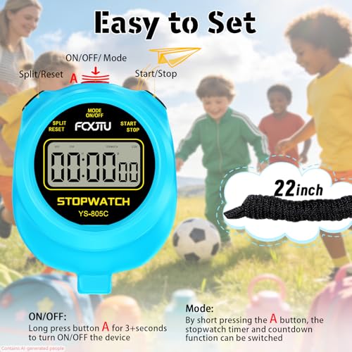 Simple Stopwatch Timer, Single Lap Stopwatch Countdown Timer, No Hourly Beep, On/Off, AAA Battery(Included), Large Display, Easy to Use, Ideal for Kids Sports Coaches Blue - color: Blue