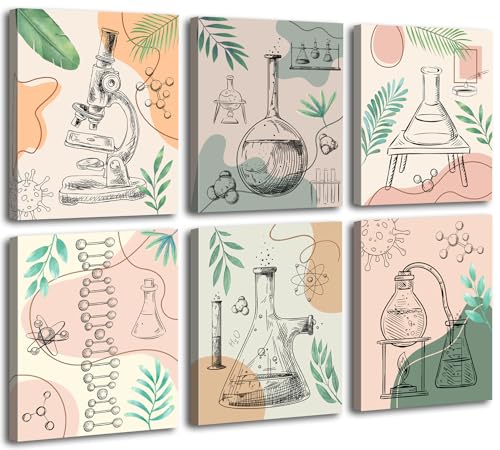 Set of 6 Framed Science Wall Art Canvas,Biochemical Science Art Poster - color: 8 X 10inch x6 (Framed) Boho Science Wall Art