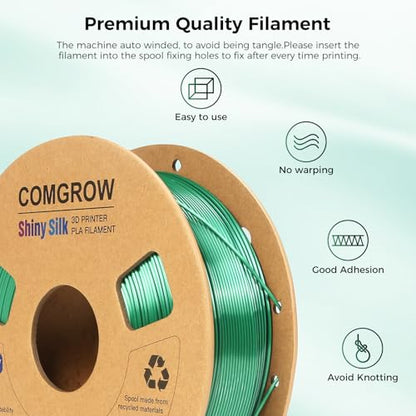Comgrow Silk PLA 3D Printer Filament, Dual Color 2 in 1 Black and Green - color: Black&green
