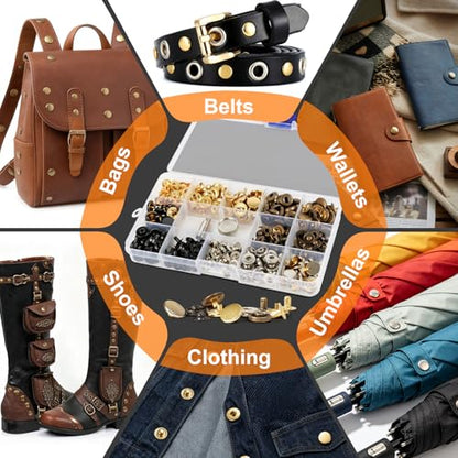Alritz 100 Set Leather Snap Fasteners Kit 12.5mm 4 Colors with Press Pliers - style: 12.5mm+Pliers