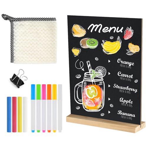 NEBURORA 1 Pack 5 x 7.9 Inches Tabletop Small Chalkboard Sign with Wood Base Reusable Double-Sided Message Boards Menu Chalkboard Stand for Kitchen Wedding Coffee Shop bar Restaurant - size: 5"W x 7.9"H
