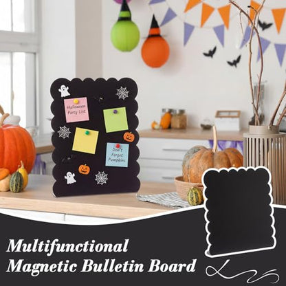 LEIFIDE 2 Pcs Black Magnet Boards Magnetic Bulletin Board Announcement Wave-Shaped Magnetic Display Board Stand Metal Desktop Memo for Menus Dining Table Home School Kitchen Office (12.6 x 11 Inch) - size: 12.6 x 11 Inch