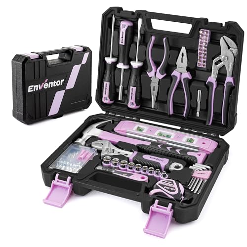 Enventor Tool Set with Fitted Storage Case, 146 Pieces, Pink - color: Pink