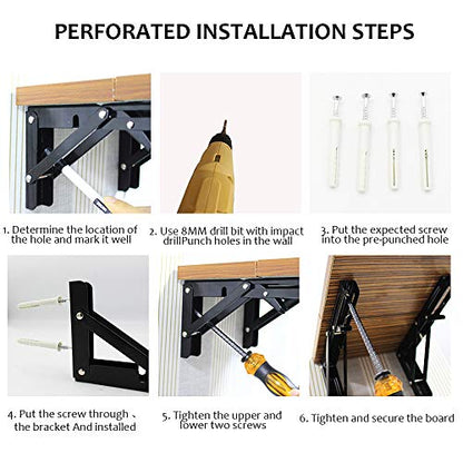 Storystore Folding Shelf Brackets, 12 Inch 4 Pcs Black Stainless Steel - size: 12 Inch 4 PCS