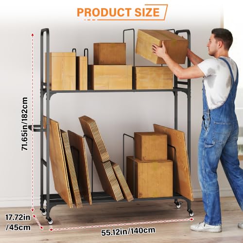 2-Tier Carton Stand, Cardboard Box Organizer, Rolling Cardboard Box Stand