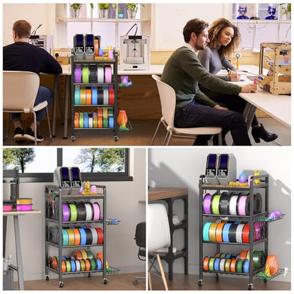 3D Printer Filament Storage Rack- 4 Tiers Filament Spool Holder, Heavy Duty 3D Printing Stand Filament Organizer with 360° Wheels, Metal Filament Stand Shelf for PLA/ABS/TPU/Nylon (Black) - color: Black