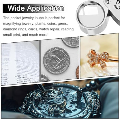 Xindojuz 2 PCS Jewelers Loupe Magnifier, Pocket Foldable 30 x 21mm