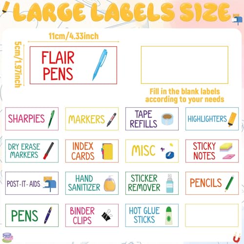 54Pcs Teacher Toolbox Labels Classroom Decoration Self-Adhesive Colorful Toolbox Sticker Tool Box Storage Decal Colorful Organizer Container Decor for Back to School Teacher Supplies - style: Colorful