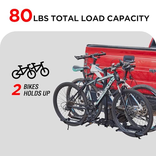 Rockland Foldable 2-Bike Rack, 80 lbs Capacity, Hitch Mount Bike Rack, Fits up to 2.5" Tire Width and 50" Wheelbase, Bike Carrier Rack for 1.25" and 2" Receiver for Cars SUVs Vans RVs - size: 2-Bike Rack+80LBS (50 Wheelbase)