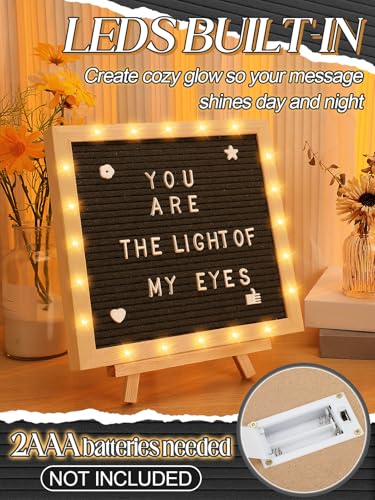 Aulock 10×10" Light up Felt Letter Board with Changeable Letters & Tripod - color: Black