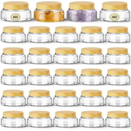 24 Pack Plastic Cosmetic Jars with Lids Label, 5 oz, Clear,Light Beech - color: Clear,Light Beech, size: 5 oz