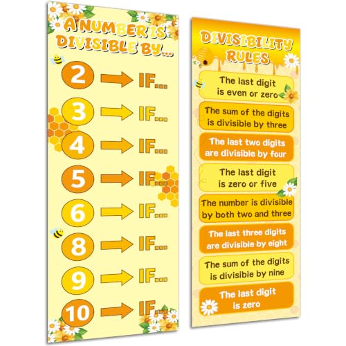 Educational Math Posters for Middle School Large Divisibility Mathematics Banner Bee Theme Classroom Decor Yellow Bee Math Posters Bulletin Board for Elementary High School Classroom Teacher Wall - style: Bee