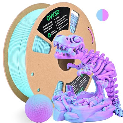 OVV3D PLA Filament 1.75mm, Matte Macaron PLA 3D Printer Filament，Dual Color PLA Sky Blue and Purple, +/-0.02mm 1kg - color: Dual-color Matte Sky Blue+ Purple