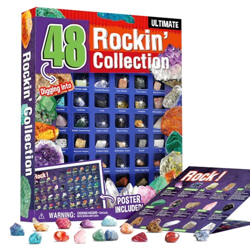 Gamerside Rocks Collection Box 48 Real Gem Stones, Science Kit for Kids 6+ - color: 48 Rocks