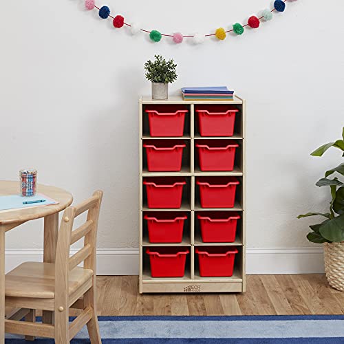 ECR4Kids 10 Cubby Mobile Tray Cabinet and 10 Scoop Front Bins, 5x2, Kids Furniture, Red - color: Red