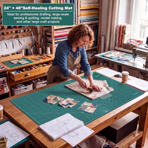 Pangda 1 Pcs 24 x 48 in Large Self Healing Cutting Mat for Sewing, Green - color: Green, size: 48"L x 24"W