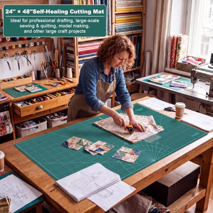 Pangda 1 Pcs 24 x 48 in Large Self Healing Cutting Mat for Sewing, Green - color: Green, size: 48"L x 24"W