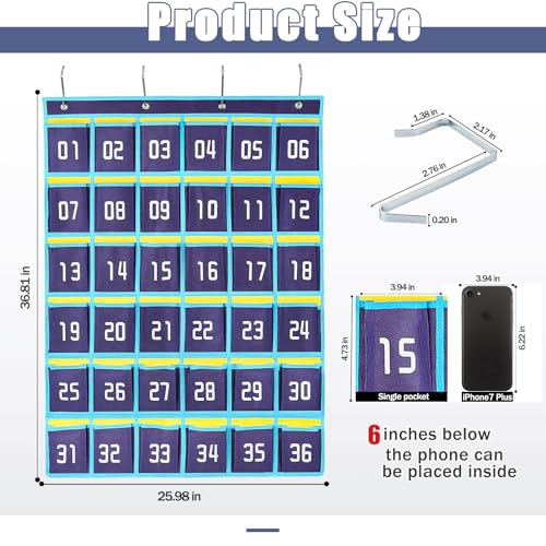 Loghot 36 Numbered Pockets Classroom Pocket Chart for Cell Phone Holder - size: 36 Pockets Blue