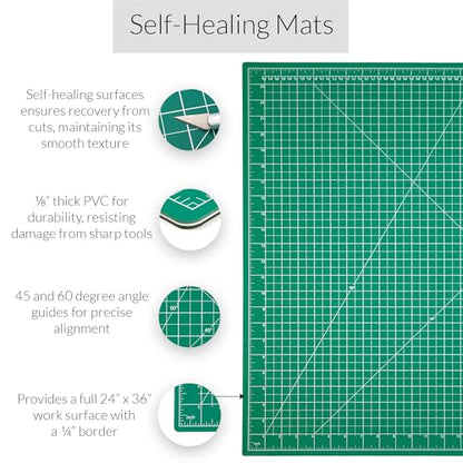 WA Portman Self-Healing Cutting Mat, Crafting Knife, 36'' Metal Ruler Set - size: 24x36