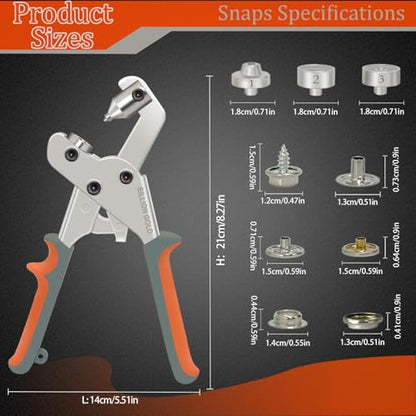 Snap Button Kit, BILLION GOLD Snap Fastener Tool 20 Sets Metal Snap Buttons