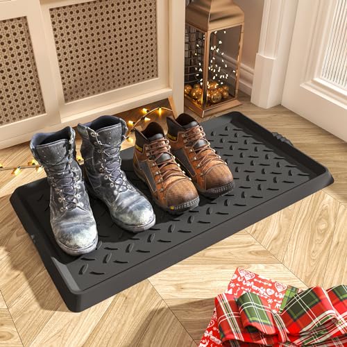 SUPENUIN 2PC Boot-Tray Heavy Duty Rubber Mat with Lip Waterproof Shoe Mat Tray for Entryway Indoor Outdoor Multi Use Catch All Trays Entryway Shoe Cleaning Boot Storage 16x27.5 Inches - color: Twill, size: 16"x27.5" 2pc