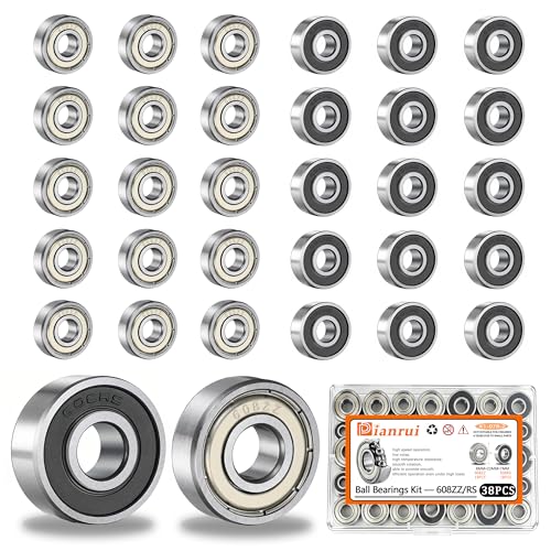 Dianrui 38 PCS 608RS & 608ZZ Ball Bearings Assortment Kit, Small Bearings Carbon Steel Deep Groove Bearing, for Furniture Wheel, Roller Skates, 3D Printing and ect - size: 608RS/608ZZ-38PCS