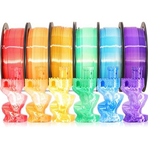 MIKA3D 2 Color Fast Change Silk PLA 1.75mm 3D Printer Filament Bundle, Silk White Color Change to Red/Orange/Gold/Green/Blue/Purple, Each Spool 250g, 6 Spools, Total 1.5kg Silk PLA Bundle 250g X 6 - color: 6 Color Change White