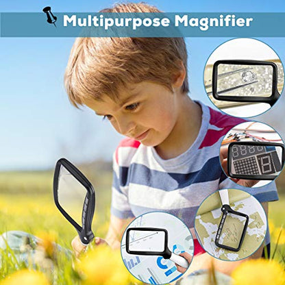 Folding Handheld Magnifying Glass with Light, 5X Large Rectangle Reading Magnifier with Dimmable LED for Seniors with Macular Degeneration, Newspaper, Books, Small Print, Lighted Gift for Low Visions - color: Black White