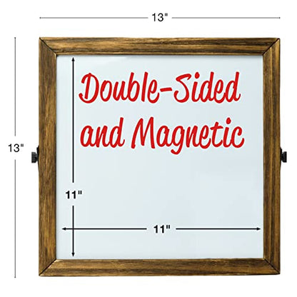 Excello Global Products Rustic Double Sided 11" x 11" Whiteboard: Reversible, Double Sided, Dry Erase, Magnetic, Small, Portable, Table Top Easel Board with Stand and Wooden Frame
