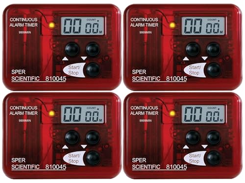 Sper Scientific Continuous Alarm Timer with Count Up Count Down & Visual Indicator 810045 - Bright LED Alarm & 9999-Minute Range - Portable Design for Cooking, Experiments, Fitness & More - 4 pc - size: 4 Pack