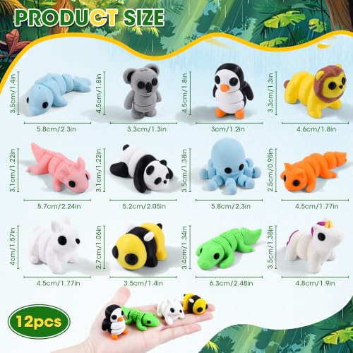 12 Pack 3D Printed Land Animal Toys Flexible PLA Wildlife Desk Set - size: Mini Animals, style: 12 PCS