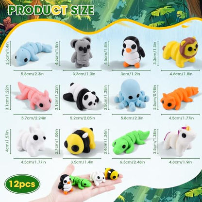12 Pack 3D Printed Land Animal Toys Flexible PLA Wildlife Desk Set - size: Mini Animals, style: 12 PCS