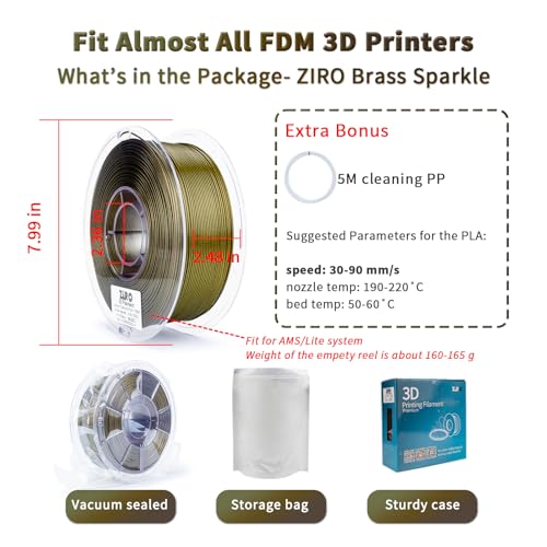 ZIRO Slow Color Gradient 1.75mm PLA, Fit Most 3D Printer, Brass Sparkle - color: Brass Sparkle