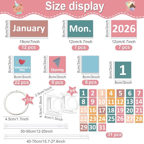 96 Cards Classroom Bulletin Board Decorations Set for Teachers,Flip Calendar with Holder for Classroom,Adjustable Calendar,Preschool Elementary Home Decor Supplies（Pink and Green） - style: Pink and Green