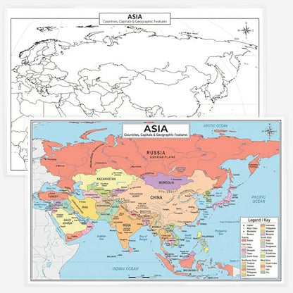 World Geography Map Set – 9-Pack Laminated 11x17 Dry Erase Study Maps | Double-Sided Classroom Learning Tools with Color Maps Front & Blank Outline Backs | Reusable Homeschool Practice, Test Prep & Memorization Aid - color: 9-Pack Bundle