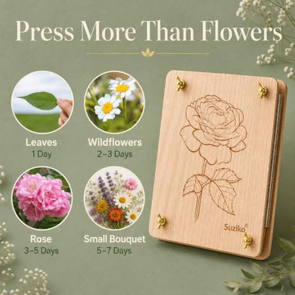 Suziko Large Flower Press Kit with Rose Pattern for Adults & Kids - 10.8 x 6.9 Inch Flower and Leaf Preservation Art Craft Kit, Great Gift for Nature Lovers - size: Rose 10.8" x 6.9"