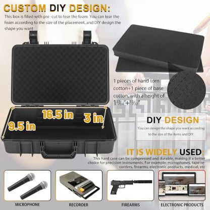 TORIBIO Hard Carrying Case with Foam Shockproof Storage 17"x10.3"x3.5" - size: 17" x 10.3" x 3.5"