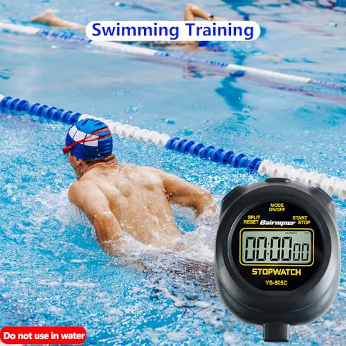 Stopwatch Timer with Countdown, ON/Off Simple Operation No Clock No Date, Digital Stop Watch for Sports, Black - color: Black