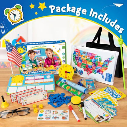 UOMTFAI Pretend Play Teacher Set, Kids Pretend Teacher Playset with Whiteboard Learning Clock Magnetic Numbers and Map Puzzles, Pretend Play Teaching Toys Learning Education Toys for Kids